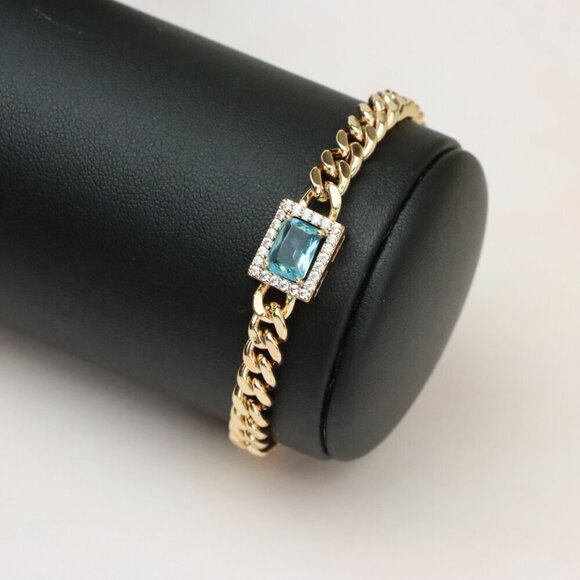 "Blue Crystal Center Rose Gold Chain Bracelet, XPBL0793 - Picture 9 of 12